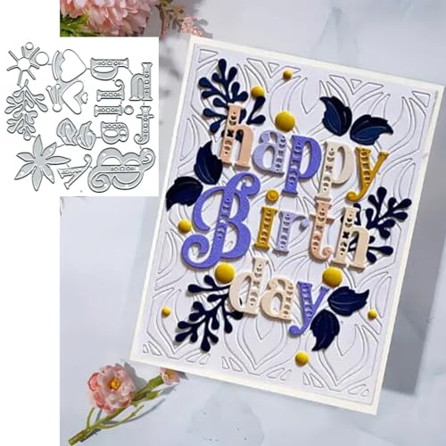 Metall-Stanzformen mit Blumenmotiv, Happy Birthday, für Geburtstagspartys, Blumenblätter, Stanzschablonen, DIY, Scrapbooking, dekorative Prägung, Papier, Scrapbooking, Kartenherstellung