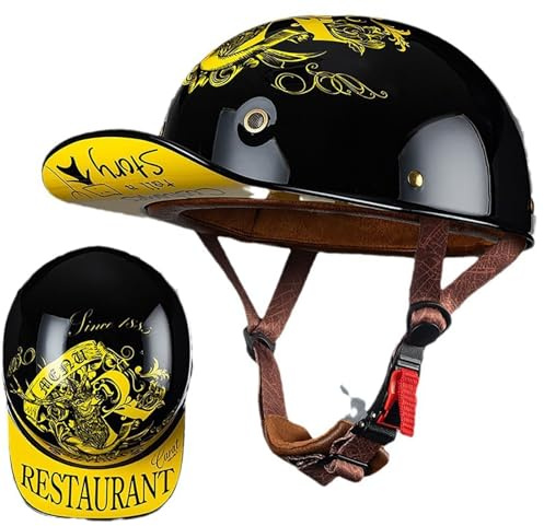 Vintage Style Motorcykel Öppen Face Hjälm Vuxen Retro Motorcykel Halvhjälm for män Kvinnor DOT/ECE Certifierad Unisex Skull Cap for Cykel Scooter ATV UTV Skateboard(5,L(59~60CM))