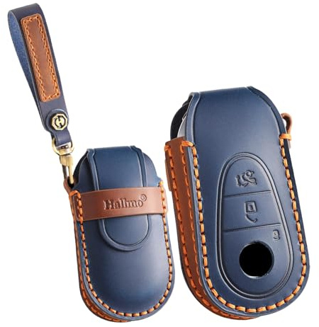 ontto Leder Autoschlüssel Hülle Schlüsselhülle Schlüsseltasche Schutzhülle Schlüsselanhänger Passt für Mercedes Benz C S GLC GLE EQE EQS Klasse 500 580 SL63 AMG W206 S206 W223 X254 2022-2024-Blau
