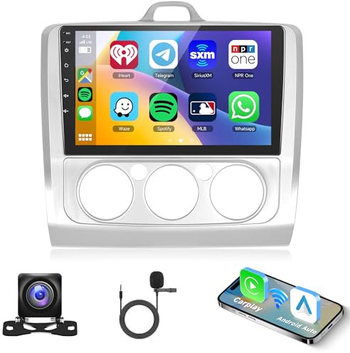 4G 64G for Ford Focus Exi MT 2 3 Mk2/Mk3 2004-2011 Android Car Stereo with Wireless Carplay, 9 Inch Touch Screen Car Radio with GPS Bluetooth FM RDS DSP WiFi Android Auto + AHD Backup Camera