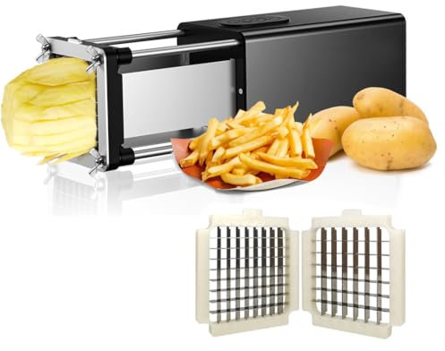 Elektrischer Pommes-Frites-Schneider, Kartoffelschneider in Handelsqualität, Pommes-Frites-Schneider aus Edelstahl mit 1/2 und 3/8 Zoll Klinge, Verwendung für Kartoffeln, Zwiebeln, Gurken,Black