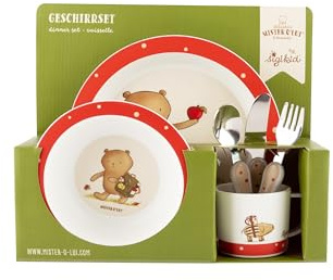SIGIKID 52914 Kinder Geschirr-Set Mister O'Lui, 6 tlg. mit Teller, Tasse, Schüssel, Löffel, Gabel, Messer