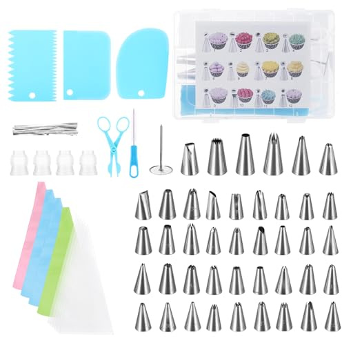 PZJFH Spritzbeutel mit Tüllen72-teilig,Piping Nozzles Set Edelstahl,Cake Decorating Kit mit Silikon Spritzbeutel Mehrweg,Vielseitiges Backset für Kreatives Tortendekorieren