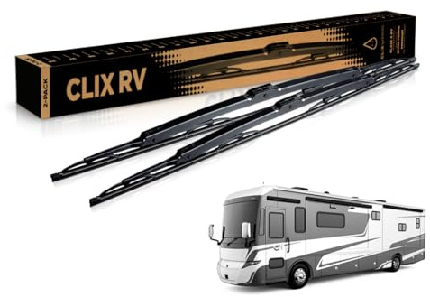 ClixWipers RV 2-Pack 32 + 32 Class-A OEM Heavy Duty Windshield Wiper Blades – All-Weather Steel Frame, Jumbo Hook w/Saddle Adapter – Automotive Replacement Windshield Wiper Blades