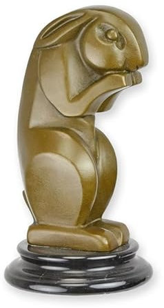Moritz Art Deco Brons kaninskulptur – bronsfigur kanin 15,5 cm höjd på svart marmorbas – ädel dekoration för hemmet
