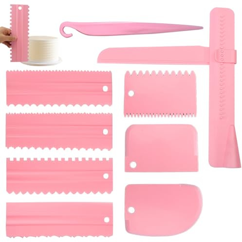 Kuchen Schaber, 9 Stück Cake Scraper Set, Tortenschaber Set, Rosa