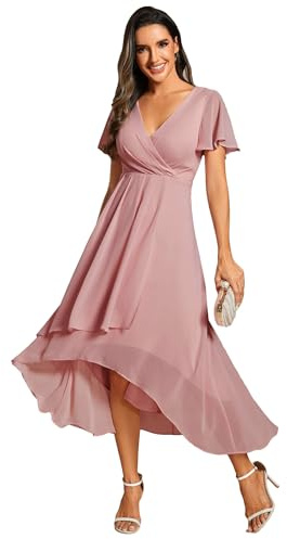 Ever-Pretty Women's Chiffon V-Neck Short Wedding Guest Dress with Ruffled Sleeves 02084