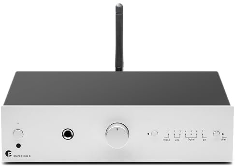 Pro-Ject Stereo Box E, Compact & Versatile Audiophile Integrated Amplifier, aptX™ HD Bluetooth 5.0, MM phono input, 3x digital inputs, built-in 24-bit/192kHz DAC, Headphone amplifier (Silver)