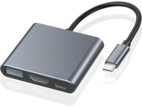 KUKUPOW Adattatore da USB C a HDMI, Adattatore USB C a HDMI 3 in 1 Multi-Porta, Supporta Risoluzioni Video Fino a 4K UHD, Adatto per Mouse Tastiera TV Chiavetta usb Computer Tablet PC ecc.