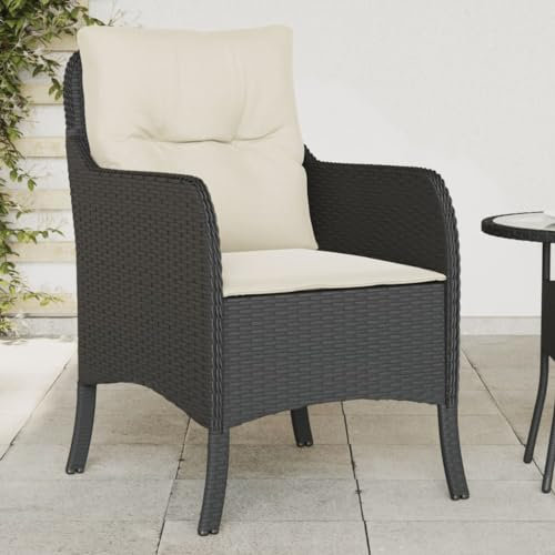 Terrassenstuhl-Set mit Kissen, Outdoor-Sofa, Stühle für Garten, Terrasse, 2 Stück, schwarz, Polyrattan, bequeme gepolsterte Sitzmöbel