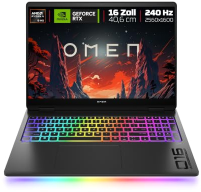 HP Omen MAX 16 Gaming Laptop (16 2.5K Display, AMD Ryzen AI 9, 32GB RAM, NVIDIA GeForce RTX 5080, 1TB, Win11, QWERTZ) - Schwarz