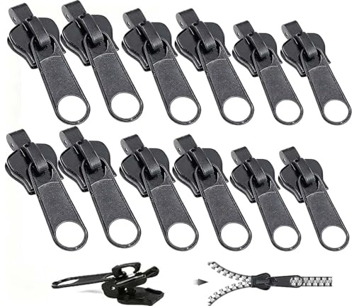 Miaherry 12pcs Reißverschluss Reparaturset, Reißverschluss Schieber Kunststoff Reißverschlüsse Zipper Ersatz Reißverschlüsse Reparatur für Jacken Rucksäcke Koffer