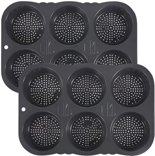 Lot de 2 moules à pain à hamburger en silicone à 6 cavités, 10,2 cm pour petits pains faits maison, réutilisables et faciles à nettoyer