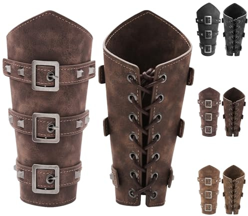 LUKIUP 1 par medeltida armskenor vikingar-läderspänne armband handgjorda retro armskydd armband kostym tillbehör för halloween cosplay karneval