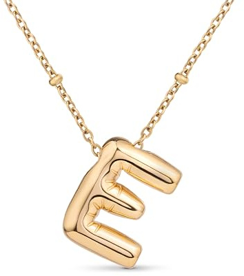 Amberta Chunky Bubble Gold Initial Necklace for Women Teens Gifts | 18K Gold Plated Monogram Pendant Puffy Balloon Letter Necklace