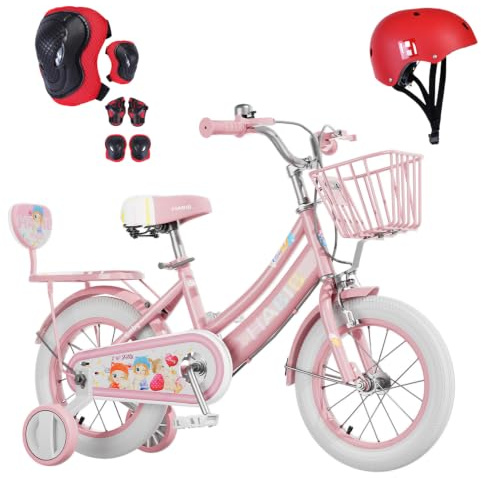 Habib Gruppe Mädchenfahrrad Komplettset | 14 Zoll | Inkl. Luftpumpe & 6-teiligem Schutz-Set | Karbonstahlrahmen & Duales Bremssystem | Mitwachsend & sicher für Mädchen 3-8 Jahre - Pink