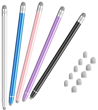 5Pcs Stylus Pens for Touch Screens, Universal 2 in 1 Tablet Stylus, Sensitivity Capacitive Handy Pen with 10 Replace Fiber Tips for Tablets/Smartphones All Universal Touch Devices