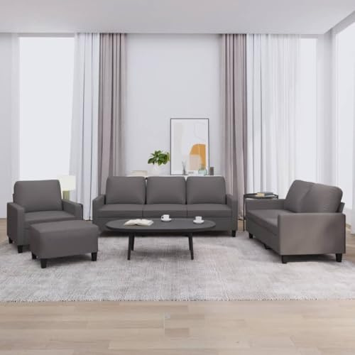 YuuSsea 4-TLG. Sofagarnitur Grau Kunstleder, Robuste Wohnzimmer Couch mit Kissen, Bequemes Polster Set, Langlebiges Möbel für Ihr Zuhause