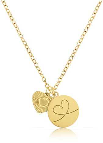 Made by Nami Personalisierte Herz-Kette mit Buchstaben Gold 40 + 5 cm aus 316L Edelstahl Personalisierte Geschenke Frauen Kette mit Namen, Symbol oder Wunschgravur