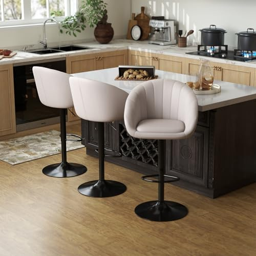 Youhauchair Barhocker 3er Set, Barhocker Höhenverstellbar, Beige | 20cm Höhenverstellbar, trägt bis zu 150 kg, Atmungsaktives und schmutzabweisendes Leinengewebe, mit Lehne und Fußstütze