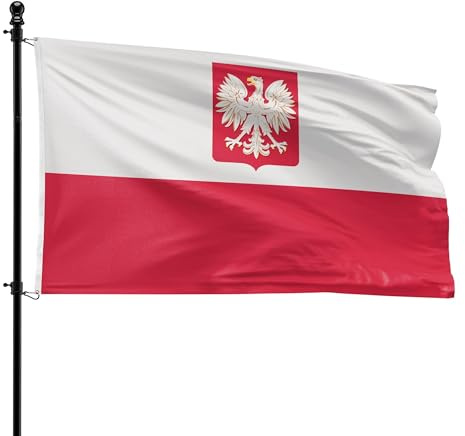 VlagDirect - Bandera polaca con escudo de armas - Bandera de Polonia con escudo de armas - 90 x 150 cm.