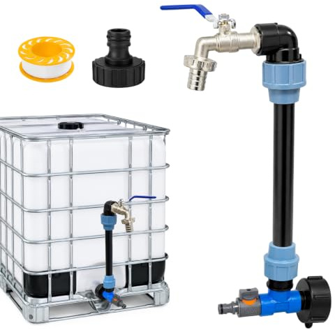 Robinet Cuve 1000l Col de Cygne 3/4, Adaptateur IBC, S60x6 IBC Raccord Robinet, Vanne Pour Reservoir Eau 1000 Litres Exterieur, Raccord Té Pour d'adaptateur Cuve (Modèle 1)
