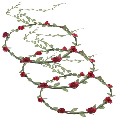 ARTIBETTER 3pcs Flower Crown Headbands for Women Lightweight Floral Wreath Hair Accessories Red Artificial Flowers and Leaves, Elegant Bridal Headband for Engagement and Daily Outfit