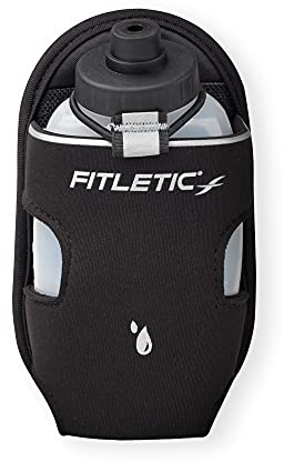 Fitletic 8-ounce Sport Water Bottle with Holster Attachable to Belts. No-Bite Cap Quick Hydration for Daily Running, Marathon, Triathlon