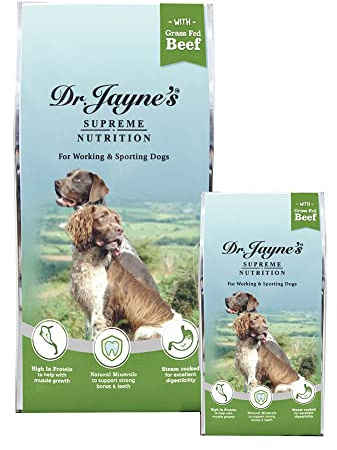 Dr Jayne's Supreme Nutrition with Grass Fed Beef, Complete Dry Dog Food for Working and Sporting Dogs - Rich in Protein and Vitamins, 12kg