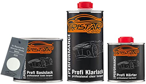 TRISTARcolor Autolack Dosen Set für BMW 300 Alpinweiss III 1,25L | für Bayerische Motoren Werke / BMW, Alpine White 3, Set aus Basislack + 2K Klarlack + Härter, Literware, spritzfertig