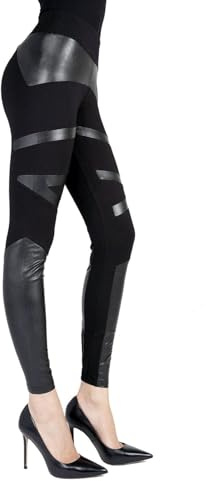 SlimMe Memoi Sexy Moto Pleather Butt Shaping Leggings | Faux Leather Leggings Black MSL 001 Medium/Large