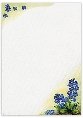 Designpapier Vergissmeinnicht DP888 – 50 Blatt Briefpapier – Hochwertiges Motivpapier Geburtstag, Einladung, Brief, Jubiläum, Liebesbrief – Laser- & Inkjetdrucker geeignet – Druckerpapier A4 90g/m²