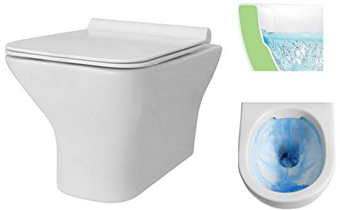 Spülrandloses/Keramik Design Hänge-WC inkl. Softclose WC-Sitz Slim aus Duroplast+ Absenkautomatik SoftClose-Funktion | Keramik Wand Tiefspüler Wand-WC-Set | Klo | Bad | Gäste-WC | Rimless | BRUNO