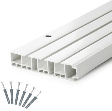 DQ-PP GARDINENSCHIENE – 450cm – PVC – 3-läufig – Weiss – inkl. Befestigungsmaterial – 4,5m (3 x 150cm + 2 x Verbinder) – Gardinen Schiene Vorhangschienen
