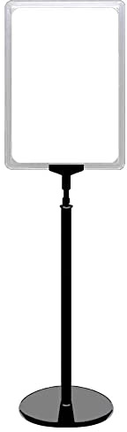 Plakatständer DIN A4 Rahmen transparent, Teleskopständer mit schwarzem Kunststofffuß, höhenverstellbar bis 58 cm, Aufsteller, Kundenstopper