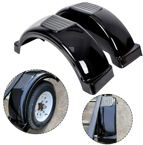 ECOTRIC 2 Pcs Trailer Fenders W/Steps Compatible with 13 Diameter Wheels Tires Single-Axle Trailers Plastic Fenders Black