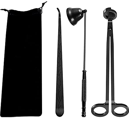 AuroTrends Kerzen-Zubehör-Set, Kerzendochtschneider, Kerzenlöscher, Kerzendocht-Dipper mit Aufbewahrungstasche, 3-in-1 Kerzen-Werkzeugset, ideal für Duftkerzenliebhaber (matt schwarz)