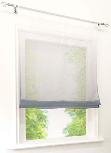 Raffrollo mit Verlauf-Farben Muster Rollos Tunnelzug Gardine Transparent Voile Vorhang (BxH 120x140cm, Grau)