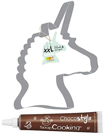 Cortador de galletas de acero inoxidable XXL Unicornio + Tubo de chocolate para decorar