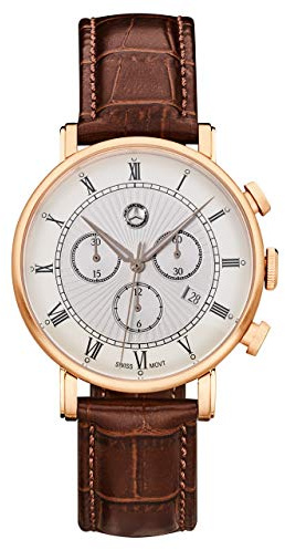 Reloj de Pulsera para Hombre de Mercedes-Benz Collection con cronógrafo, Estilo Retro, de Acero Inoxidable y Piel de Becerro, Color marrón y Oro Rosa