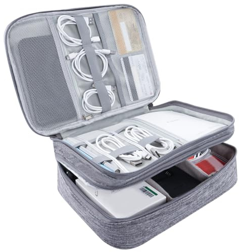 Travel Cable Organizer Bag, Portable Small Gadget Bag Cable Pouch, Waterproof Electronics Accessories Tidy Bag for Charger, Adapter, Power Bank, Hard Disk(Gray) | Portable Waterproof Cable Tidy Bag for Charger, Power Bank, Adapter, Hard Disk(Gray)