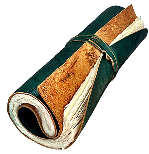 Handgefertigtes LederTagebuch, 100 Seiten, VintageStil, unliniert, Büttenrand, rustikales Papier, 22,9 x 15,2 cm, Buch der Schatten, Grimoire, Fantasie, mittelalterliches Geschenk, Skizzenbuch,