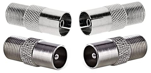 ASCL 4 x Adaptors 2 x F Socket to Coax Plug Male 2 x Coax Socket Female TV Aerial Connector for Cable Lead
