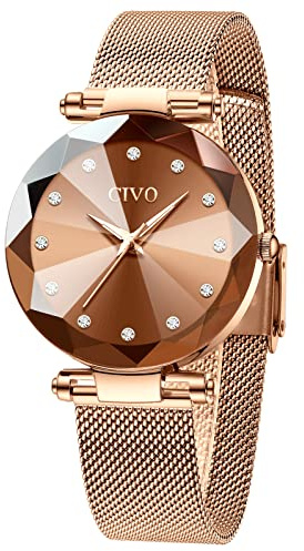 CIVO Relojes Mujer Reloj Damas de Malla Impermeable Lujo Minimalista Elegante Banda de Acero Inoxidable Relojes Oro Rosa de Pulsera Moda Vestir Negocio Casual Reloj de Cuarzo