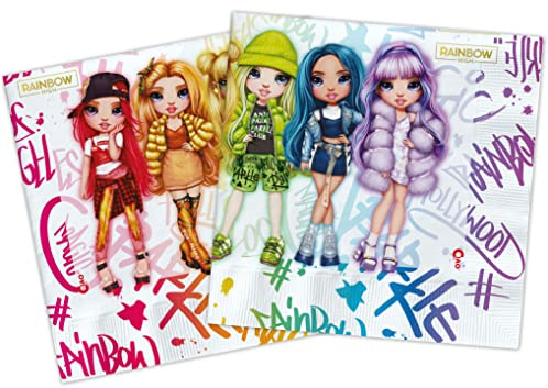 Ciao - Kompostierbare Papierservietten Rainbow High (33 x 33 cm, Doppeltuch), 20 Stück, mehrfarbig, 24070