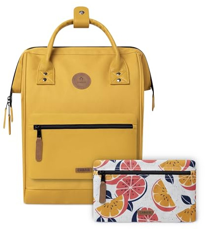 CABAIA - Sac à Dos Adventurer Marrakech - Medium 18L - Déperlant - Compartiment Ordinateur Portable 13 - 2 Poches - Certifié Vegan - Sac Voyage, Affaires, École pour Homme et Femme - Jaune