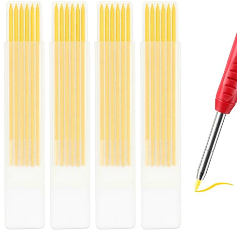 24 Stück 2,8mm Bleistiftminen für Zimmermannsbleistift, Carpenter Pencil Refill Langlebige HB Mine für Baubleistifte Ersatz Carpenter Marker Graphit Holzbearbeitung Druckbleistiftminen(Gelb)