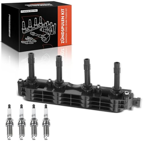 Frankberg 1x Zündspule + 4x Zündkerze 0242229654 | Kompatibel mit Combo Tour, Astra G Caravan T98, Vectra (B) CC J96, Meriva MK I X03, Corsa C X01, Astra MK IV (G) Sedan T98