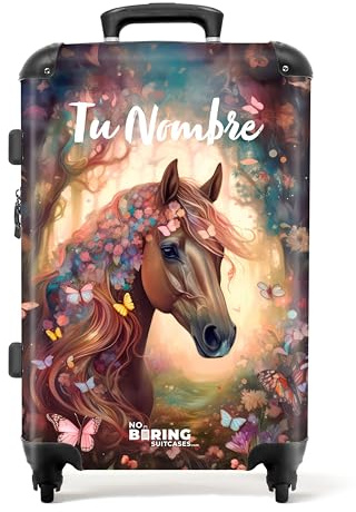 NoBoringSuitcases.com® Personalisierter Kinderkoffer mit Pferd und Blumen - Mädchen-Trolley 67x43x25cm