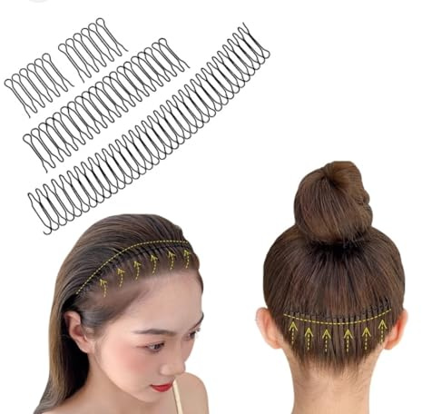Fermagli per Capelli a U Ondulati Elastici, Fascia per capelli Clip Invisibili per Sistemare la Fronte, Accessori per Acconciature Donna, Nero (Set di 4)